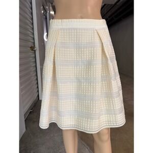 REISS Cream Textured Striped A-Line Pleated Skirt with Pockets Size US 6